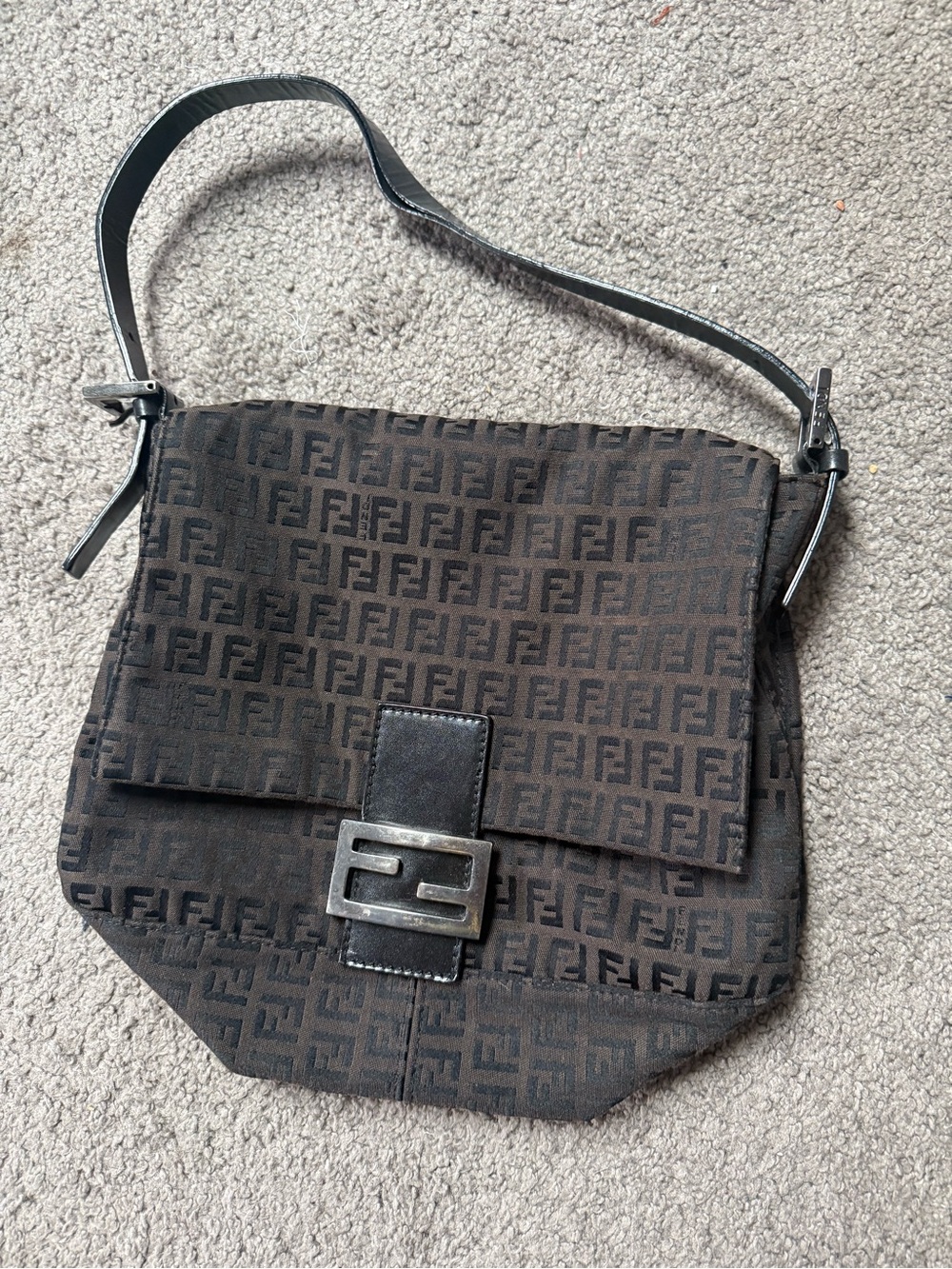 Fendi Brown Zucca-Print Messenger Bag with FF Buckle